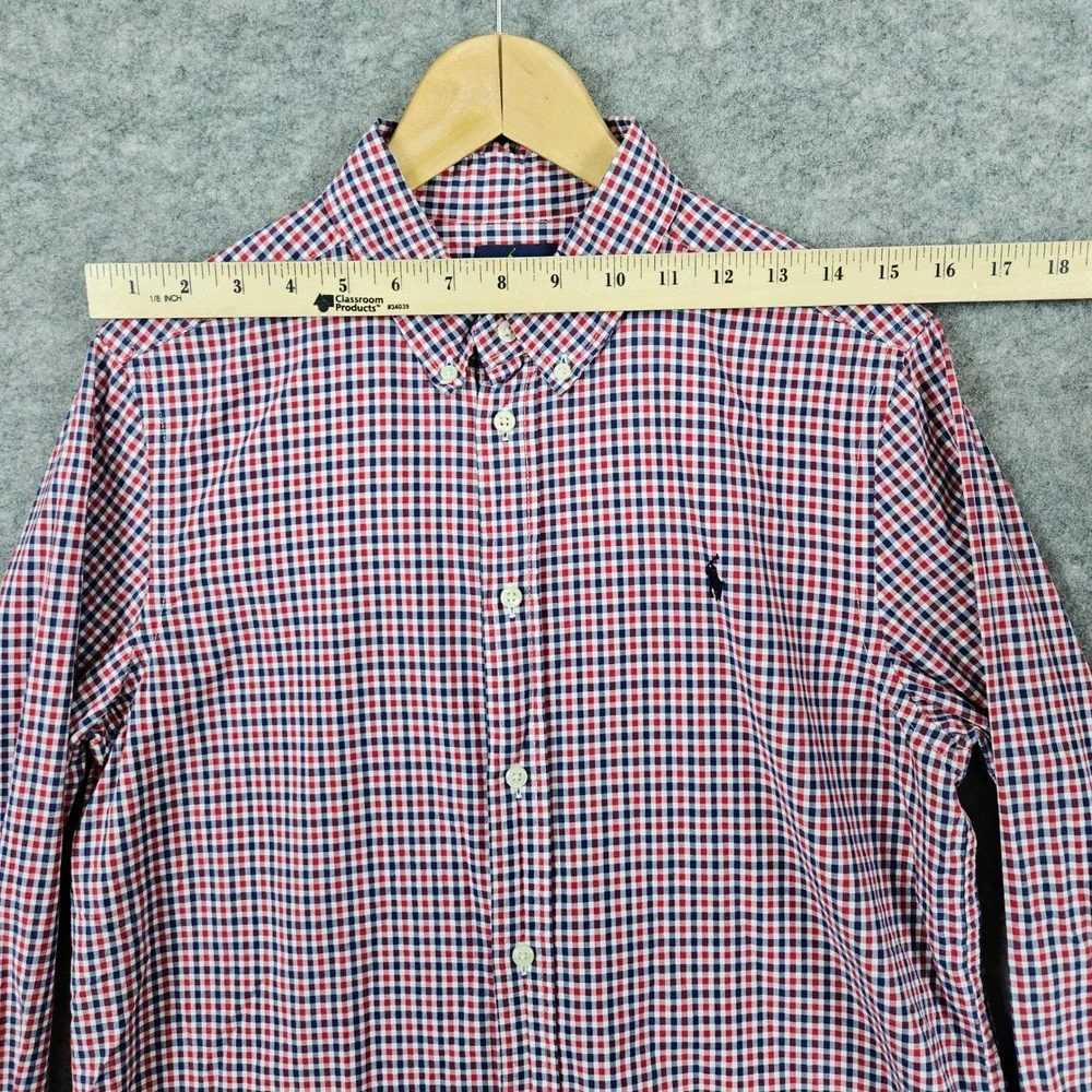 Ralph Lauren Boys Gingham Button Down Shirt‎ Red Blue White Plaid Size XL 18-20